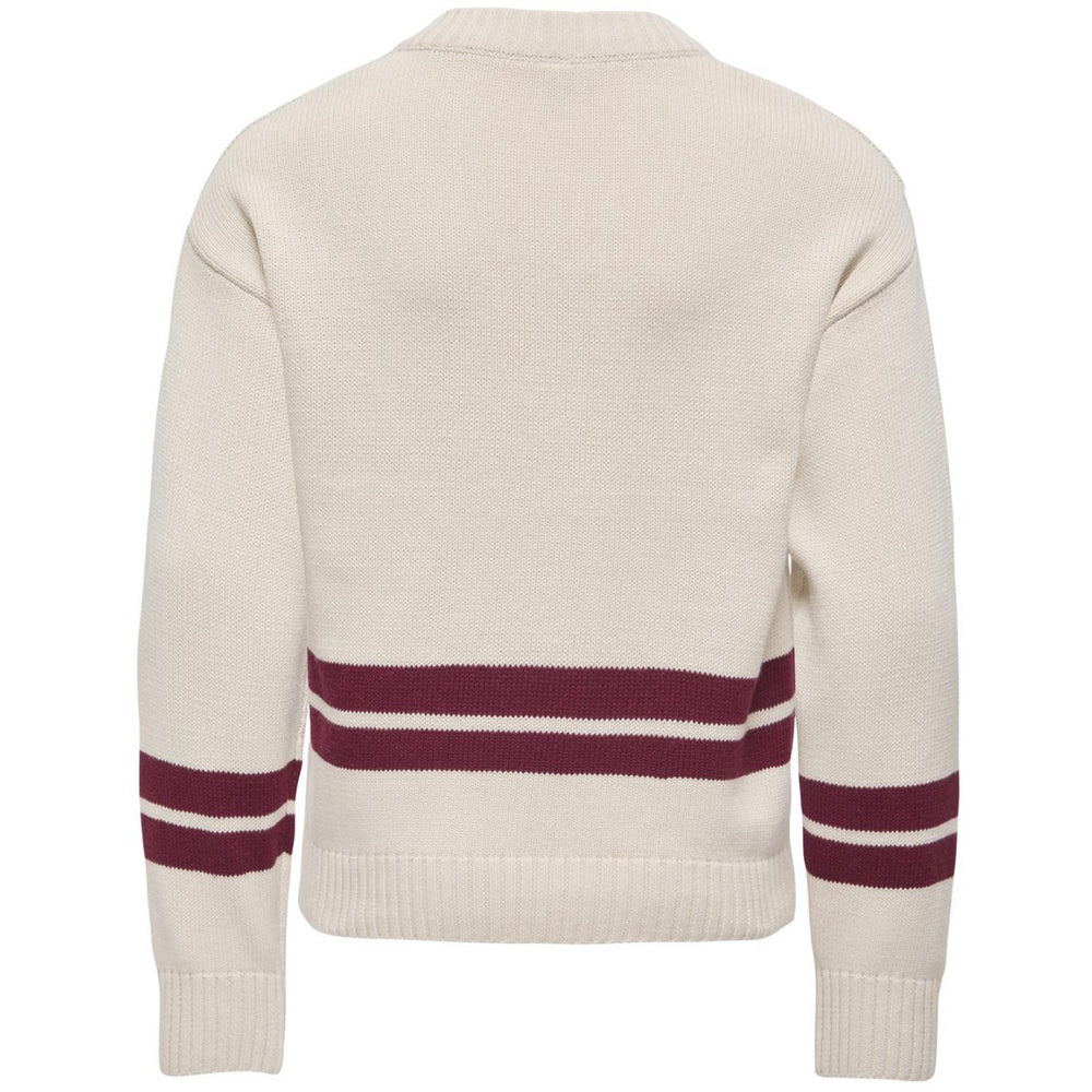 Køb kids ONLY Birch Badge/Cabernet Kogjanny Life L/S Varsity V-Neck Knt