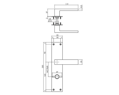 Intersteel Amsterdam WC langbordset 78/8 mm zwart mat