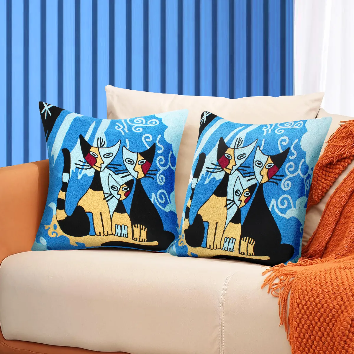 AVIZAR Housses de Coussin - Broderie Art Siamois