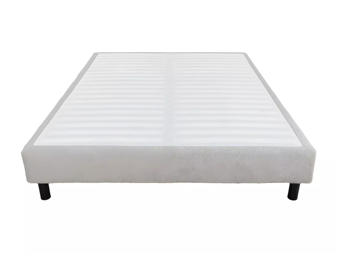 Sommier déco en Kit + pieds 140x190 - Newkit 40 lattes bois - Tissu crème - H. 18 cm