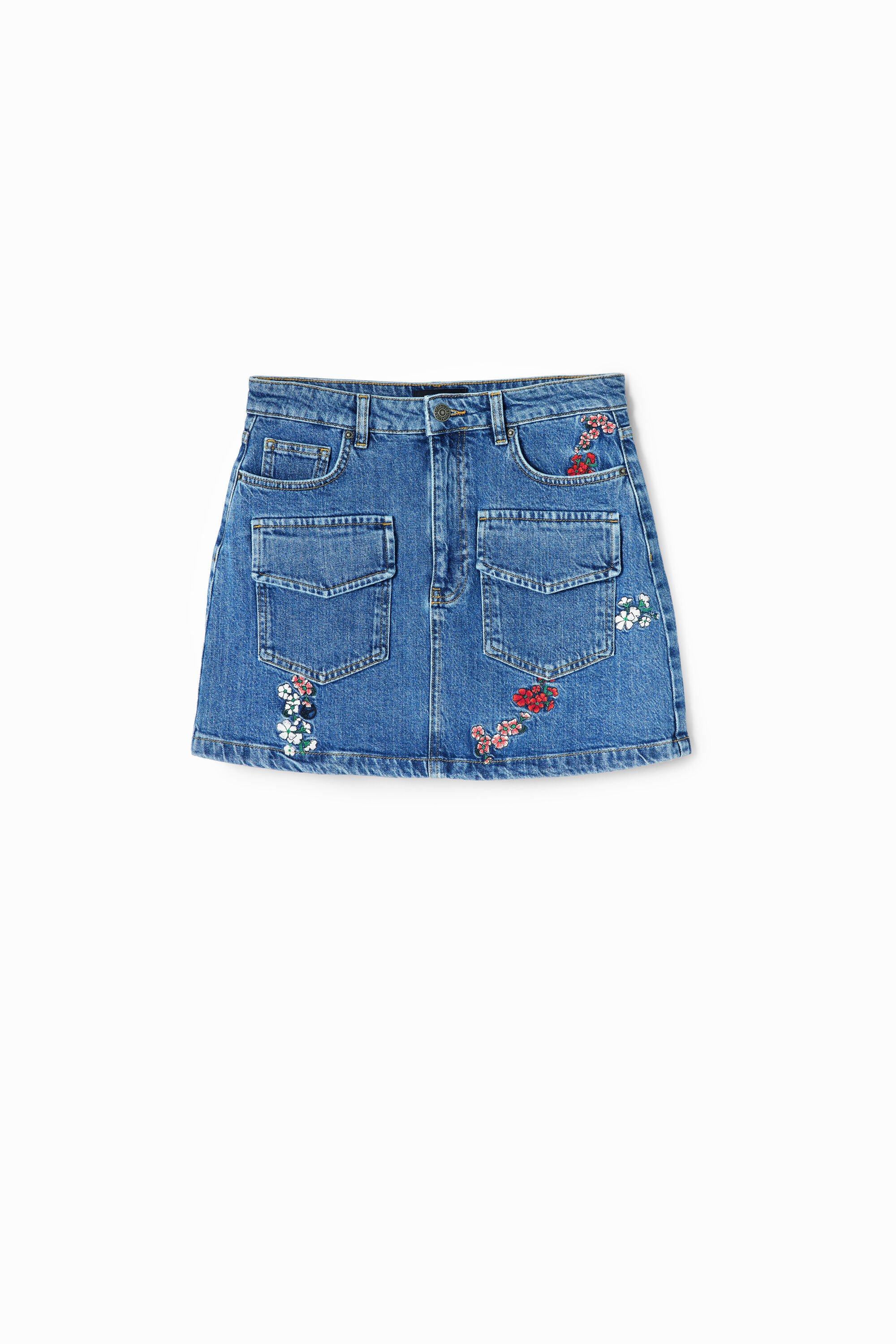 Mini-jupe jean fleurs