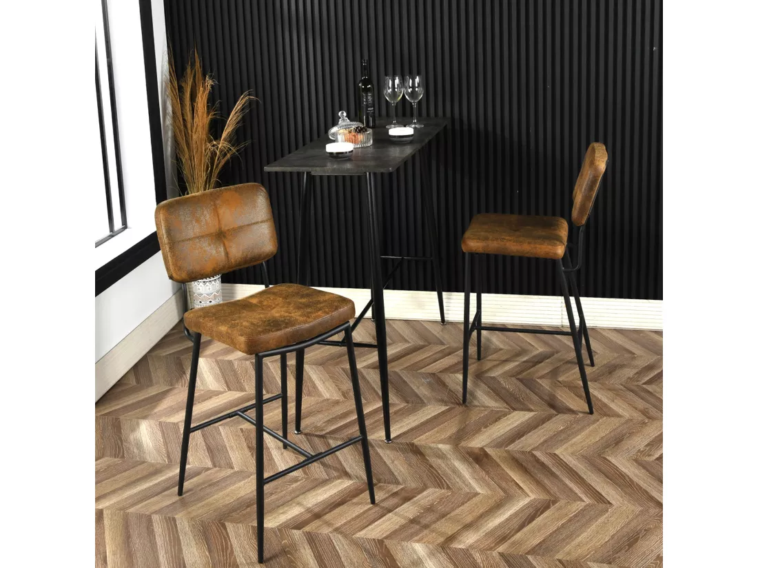 Lot De 2 Tabouret De Bar Industriel Avec Dossier Et Repose-pieds, Siège Rembourrés Marron