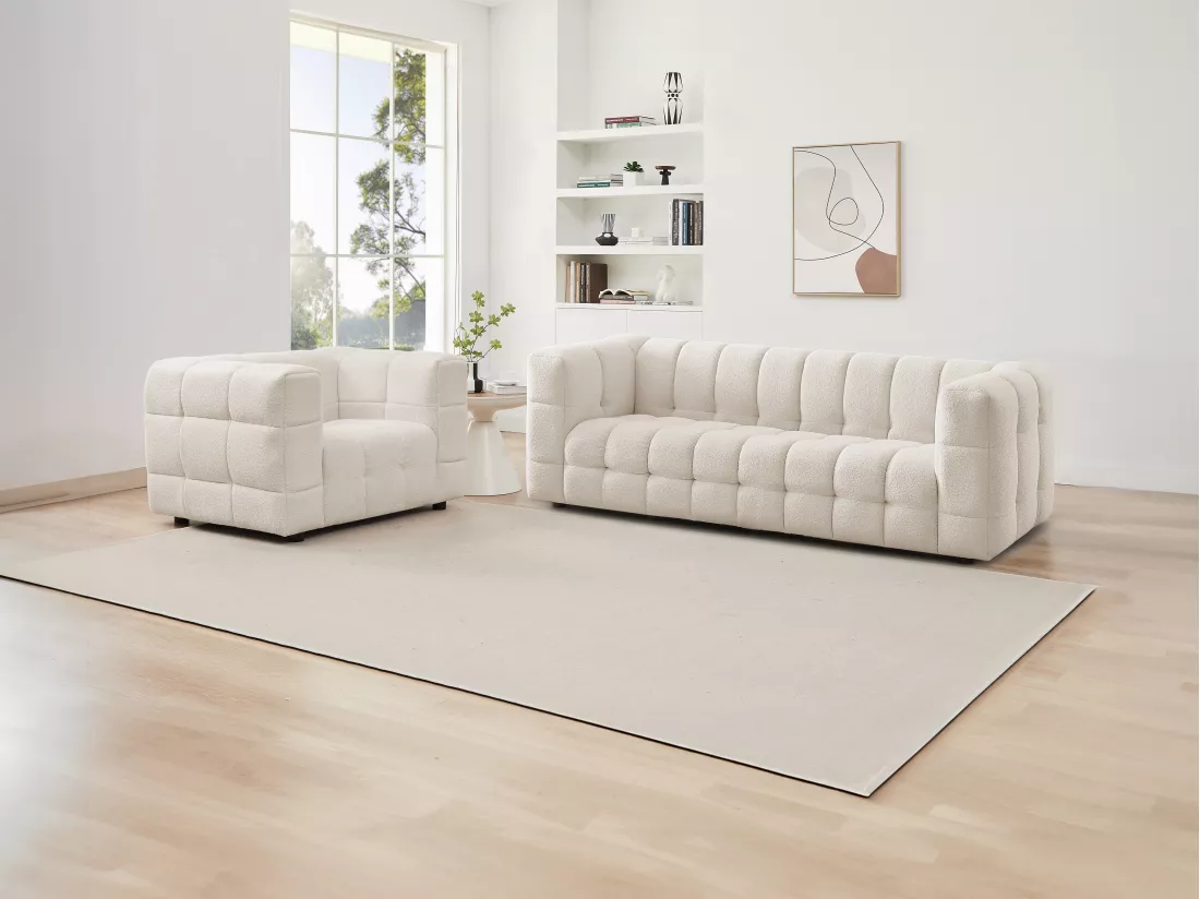 Fauteuil en tissu bouclette blanc ivoire LERICI de Pascal Morabito