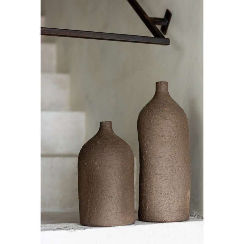 Vase col bouteille en céramique marron 16x16x28 cm