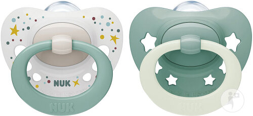 Nuk Classic Night & Day Sucettes En Silicone 18-36 Mois Vert 3 Pièces