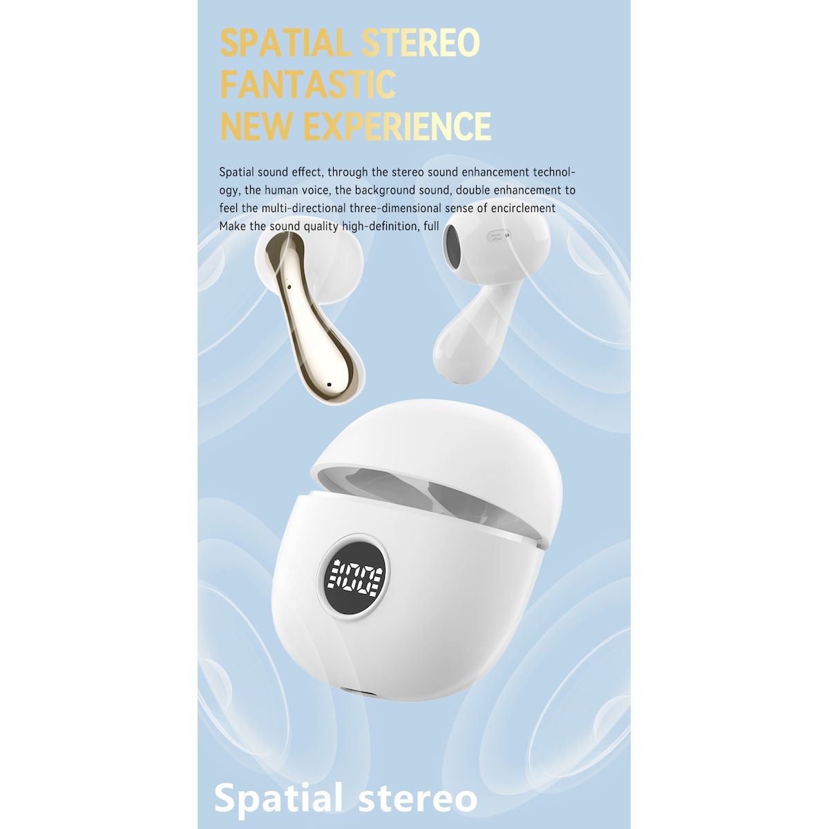 Trådløse in-ear-hodetelefoner med Bluetooth 5.3, støyreduksjon og ladeveske Rosa