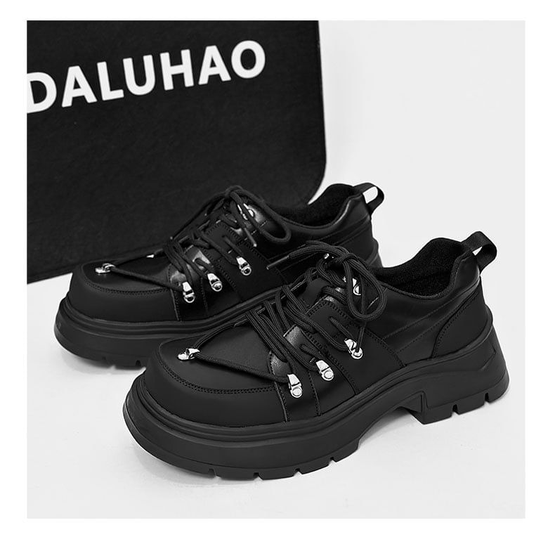 Malnia Home - Platform Plain Lace-Up Faux Leather Shoes