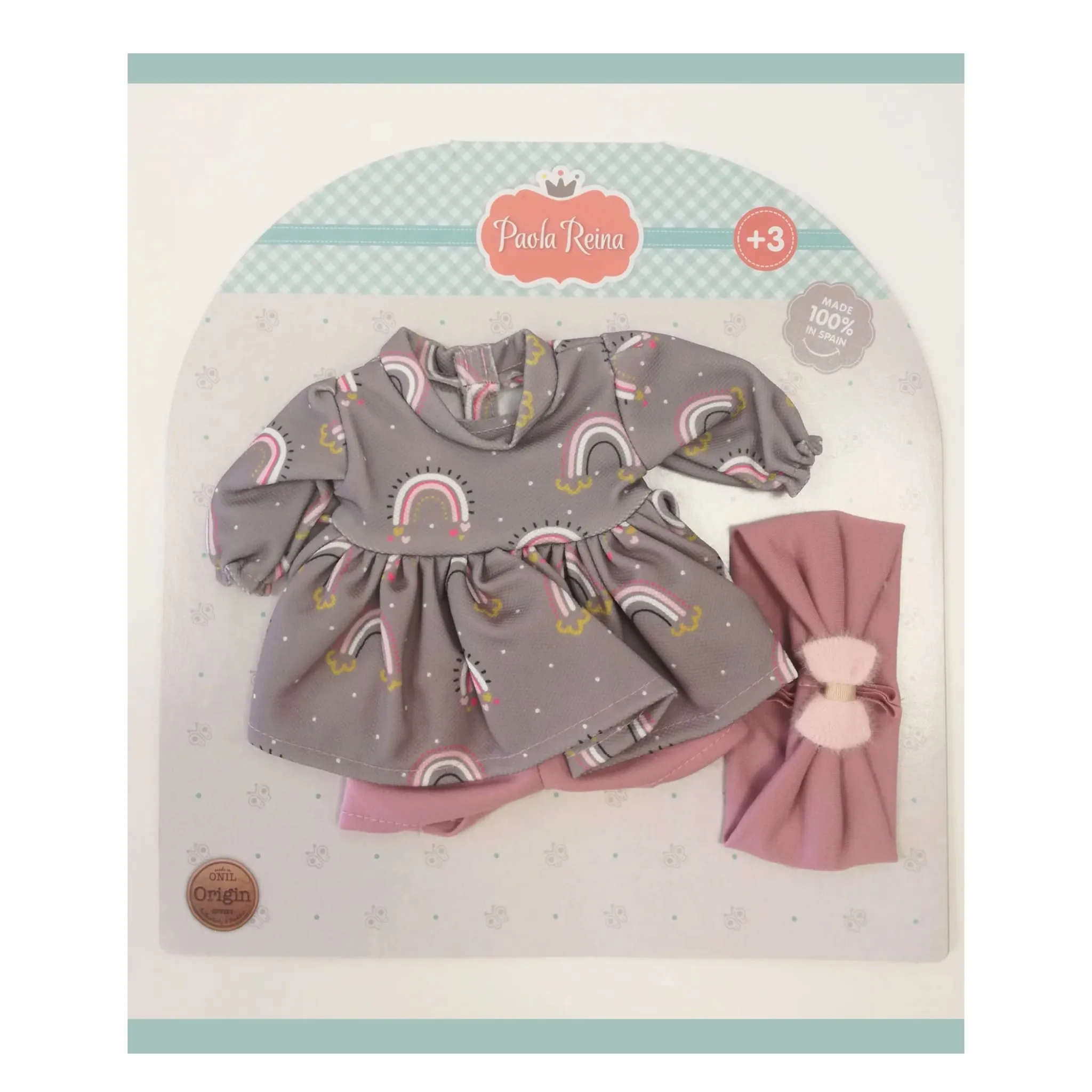 Paola Reina Vêtement pour poupée Gordis - Robe arc-en-ciel et bandeau rose antique Anik - Paola Reina