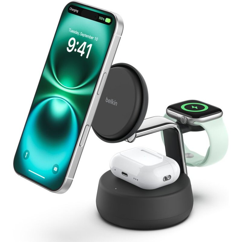 Belkin Qi2 Fitness tracker, Casques, Smartphone, Smartwatch Noir USB Recharge sans fil Charge rapide Intérieure