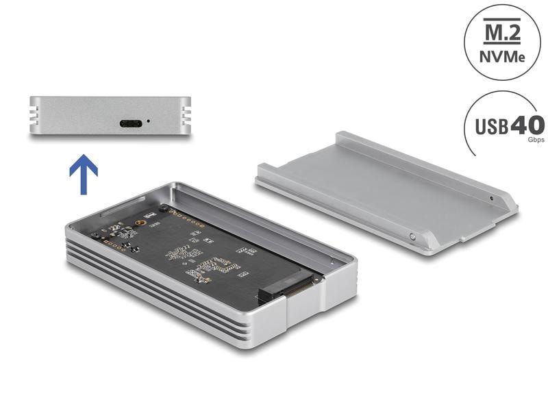 Delock Externes Gehäuse M.2 NVMe USB4 40 Gbps M.2 Delock USB4 40 Gbps Gehäuse für 1 x M.2 NVMe SSD – werkzeugfrei