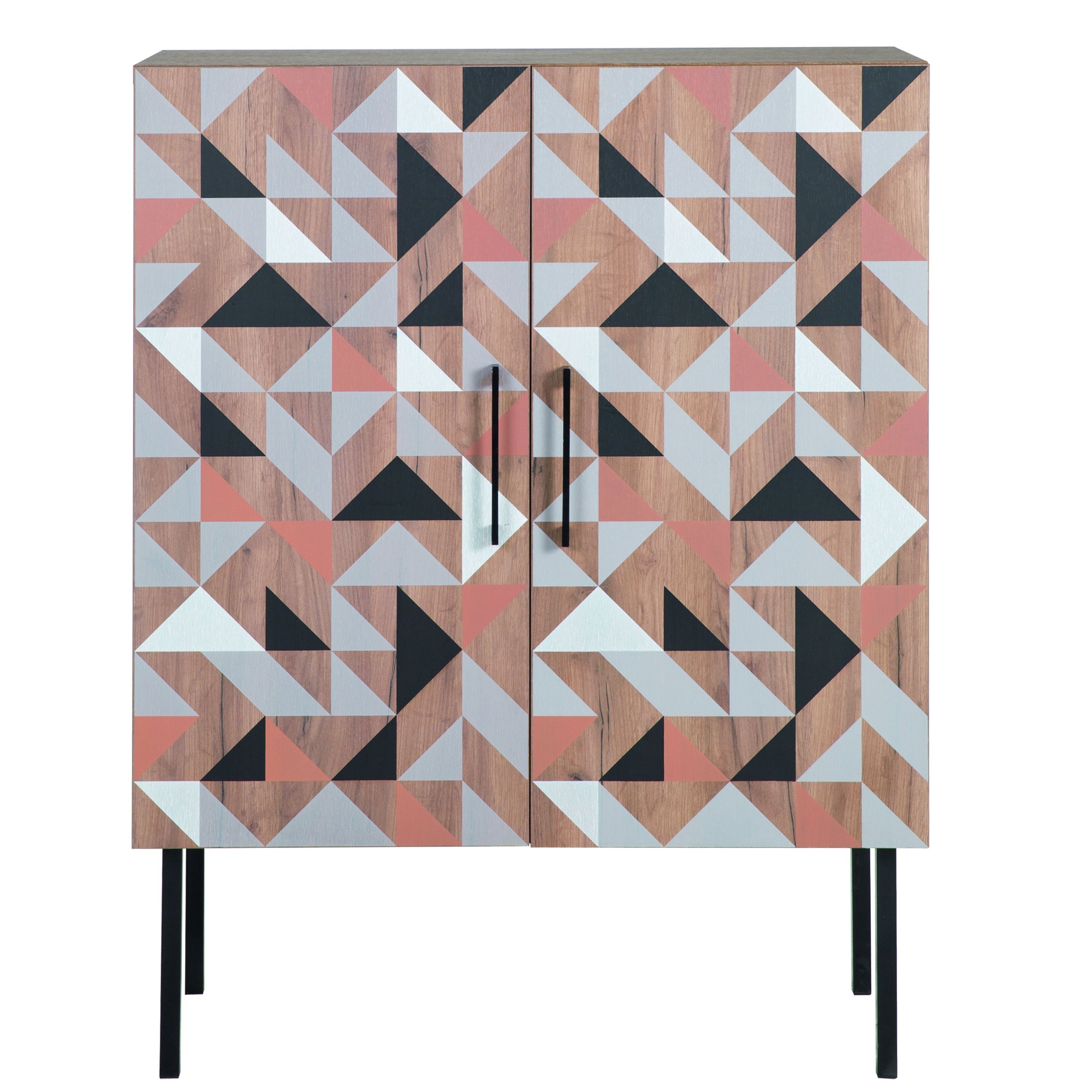 Spectral - Highboard mit 2 Türen mit Soft-Close, bedruckter Front, tobacco oak mit schwarz matt lackierten Metallkomponenten