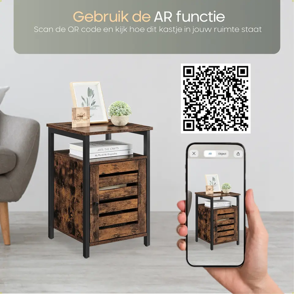 O'DADDY Industrieel Nachtkastje met Deur - 40x40x60 cm - Modern Bruin