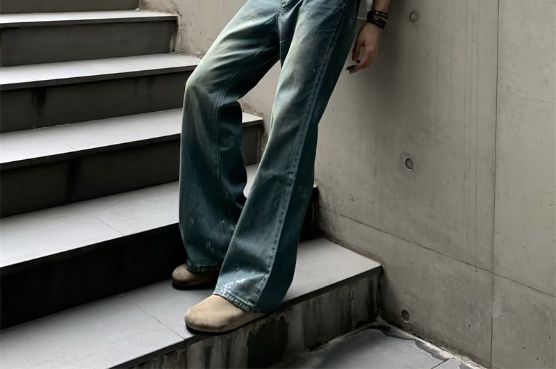 Maviyn - Mid Rise Washed Wide Leg Jeans