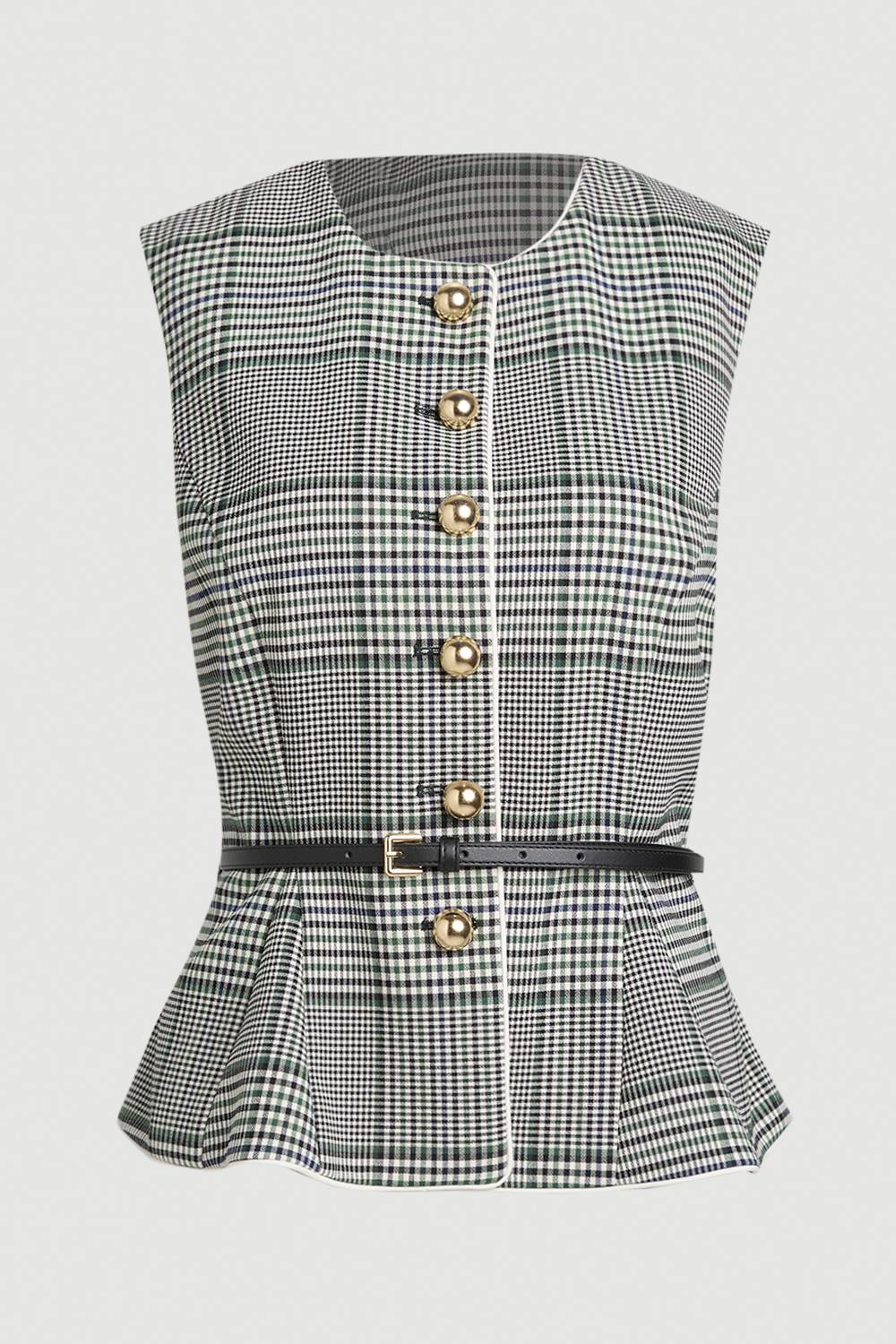 KarenMillen Veste Cintrée À Carreaux Avec Ceinture Et Basque