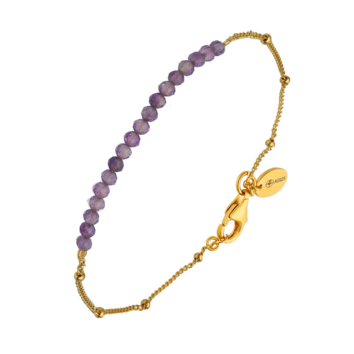 Bracelet Chaîne Argent Doré Avec Perles D'amethyste