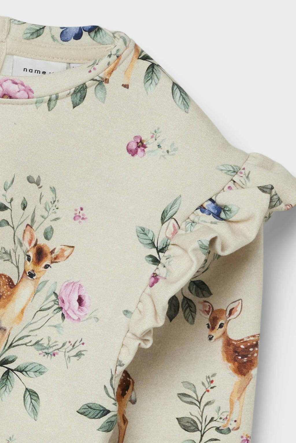NAME IT sweater NMFOJETTE met all over print en ruches ecru