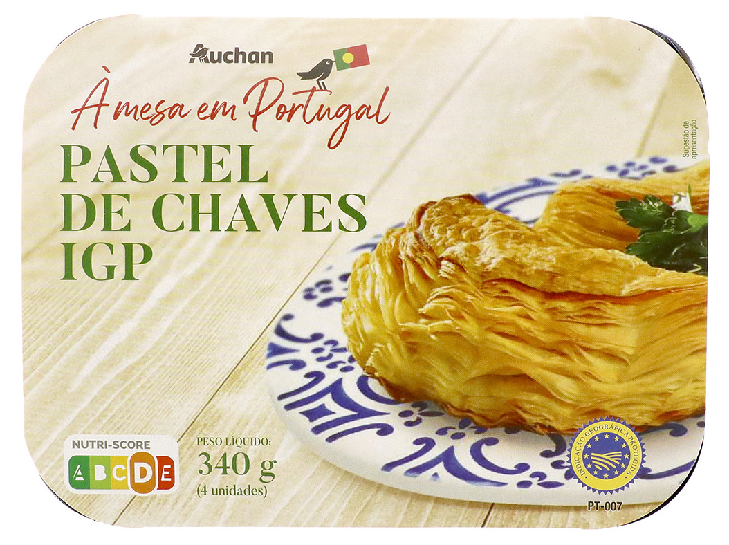 PASTÉIS CHAVES IGP AUCHAN À MESA EM PORTUGAL 4UN 340G