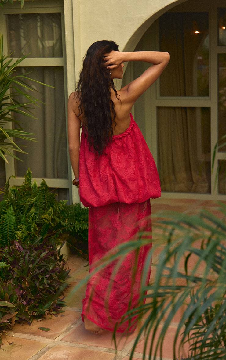 Fuchsia Robe Maxi Bouffante Extrême En Dentelle Bandeau Fuchsia