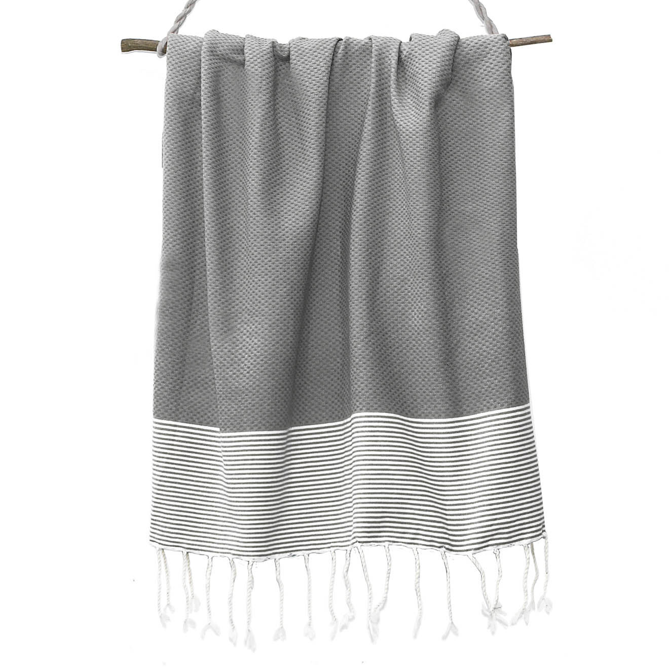 Febronie Fouta Nid d'Abeille Ibiza gris moyen/blanc - 100x200 cm