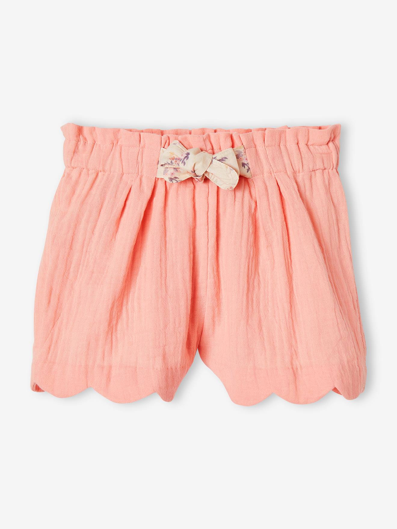 Shorts de chiffon de algodão coral com acabamento em escamas para meninas