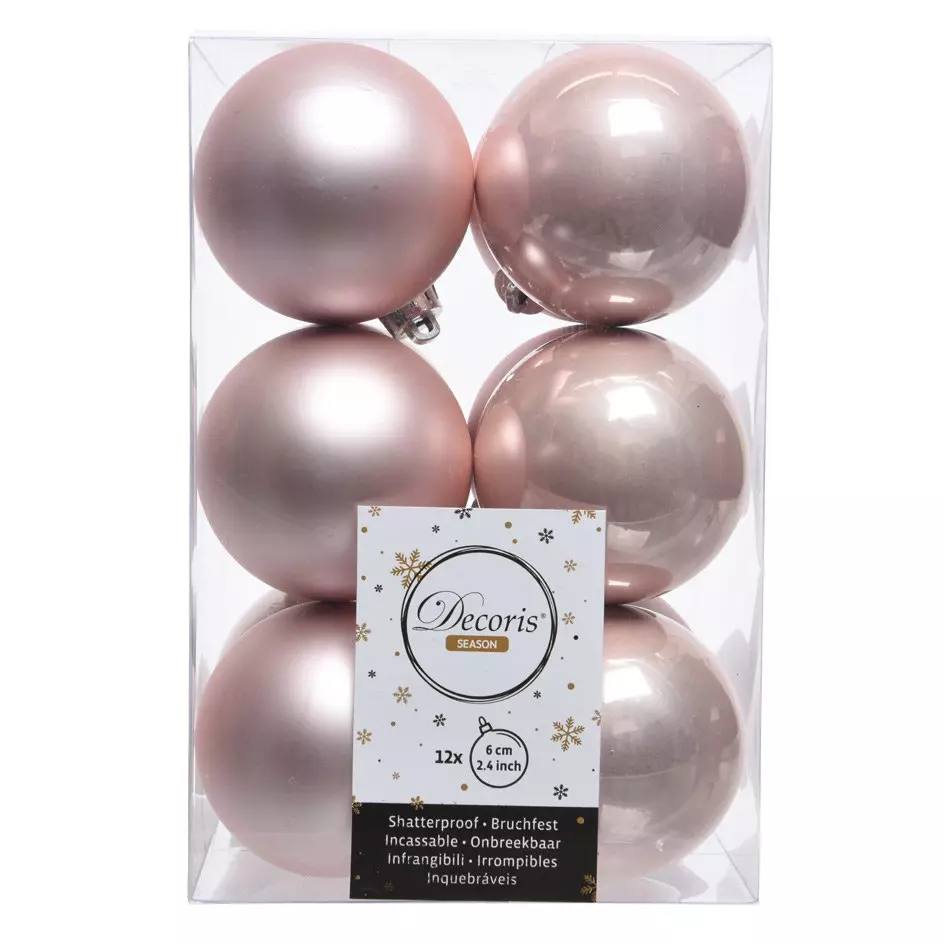 Lot de 12 boules de Noël (D60 mm) Alpine Rose poudré