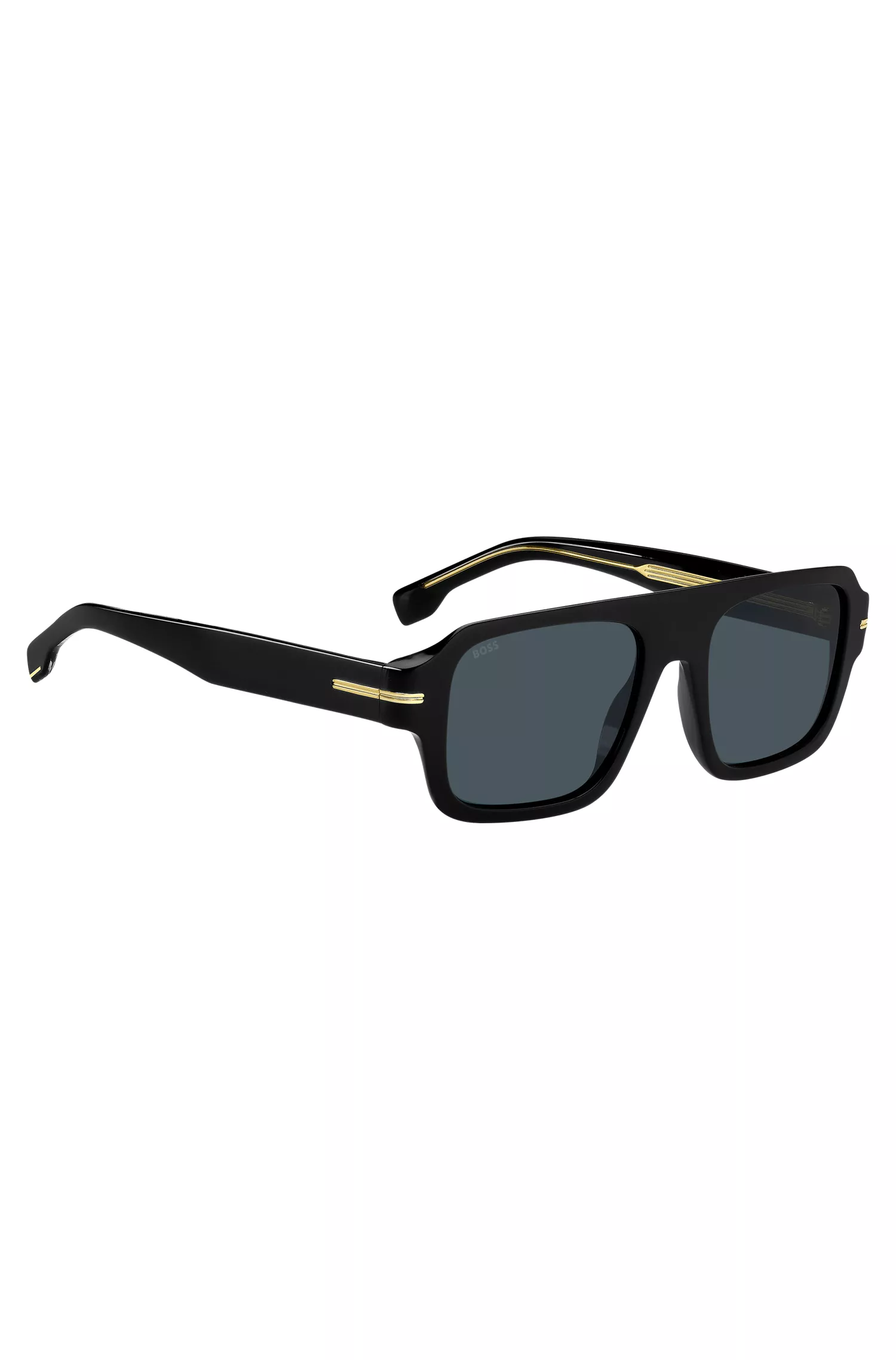 Óculos de sol BOSS em acetato preto com detalhes exclusivos.