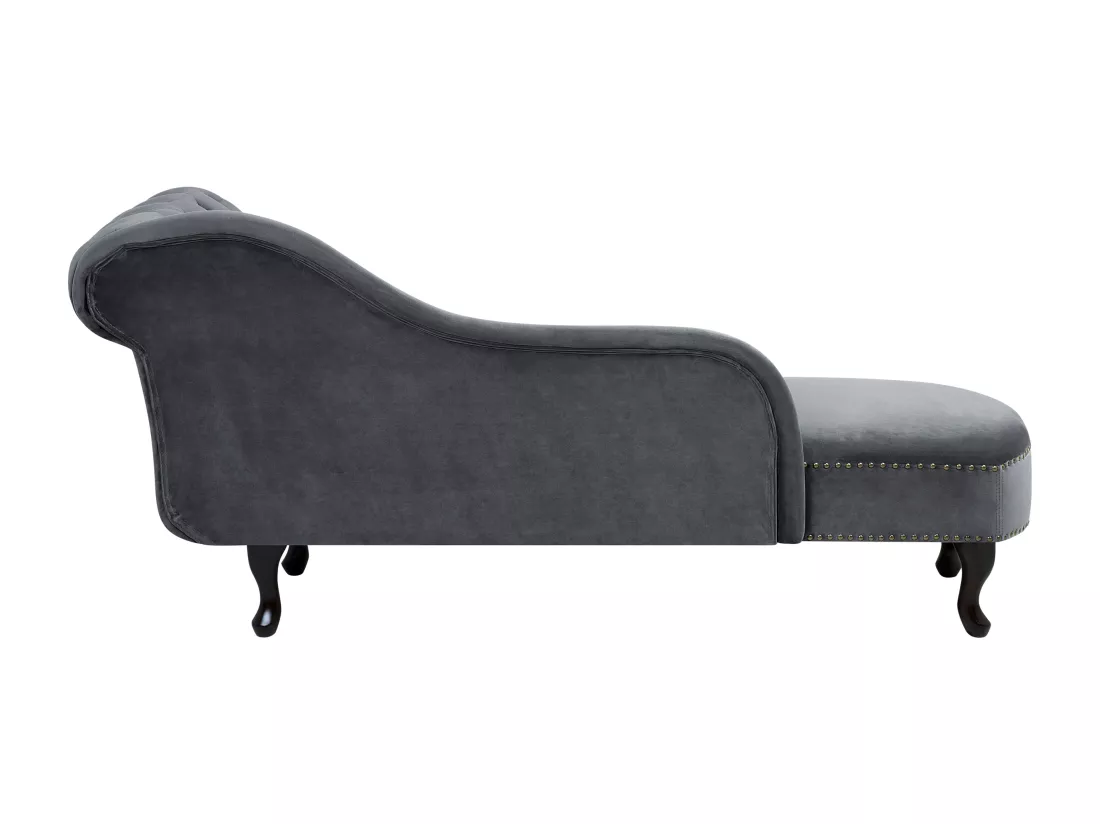 Méridienne Chesterfield côté droit en velours gris NIMES