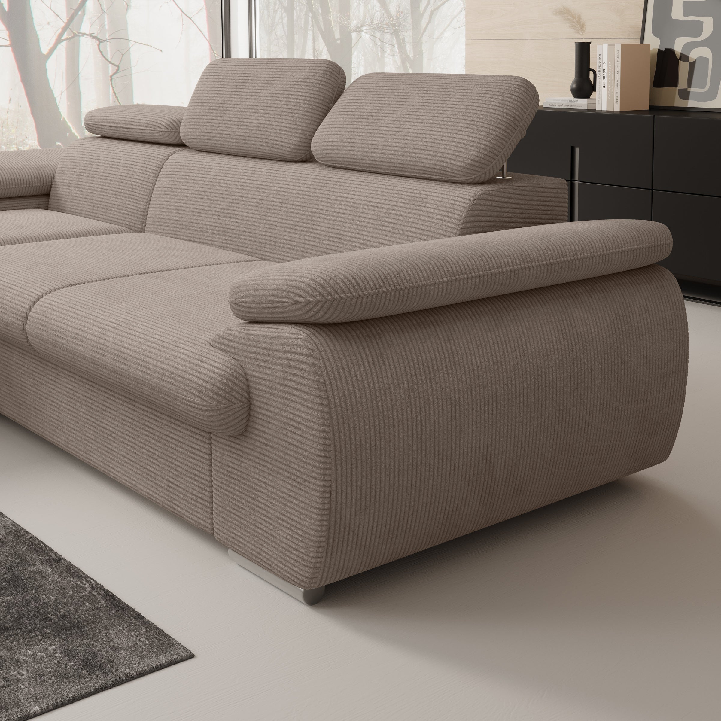 Cordoba - Hoekbank 3-zits met chaise longue - Ribstof bruin - Links