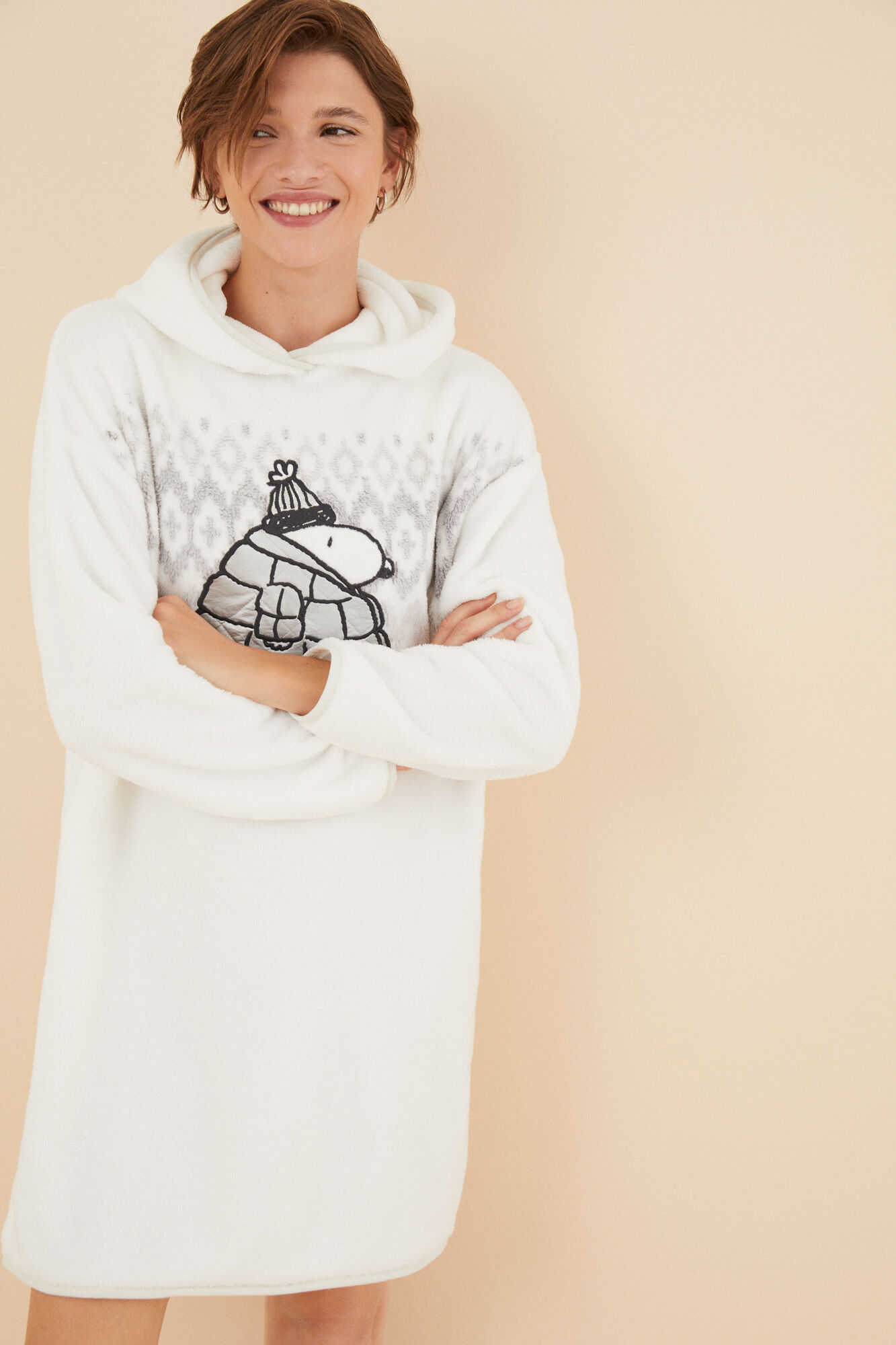 Camisola midi de lã polar do Snoopy