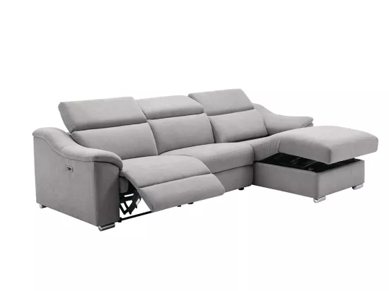 Canapé d'angle relax électrique en tissu gris clair PEDRERA - Angle droit