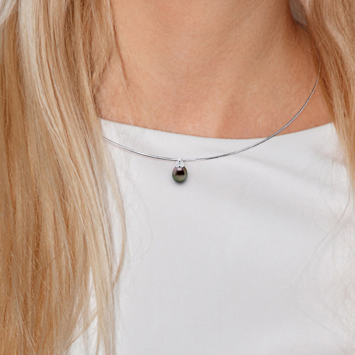 Collier Perle de Tahiti Poire 9-10 mm en Pendentif OMEGA Argent 925