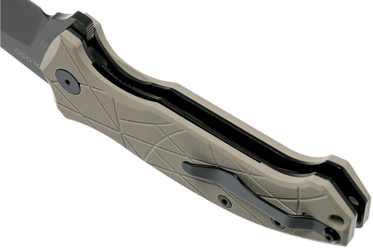 Amare Knives Coloso, tan G10, black blade, zakmes