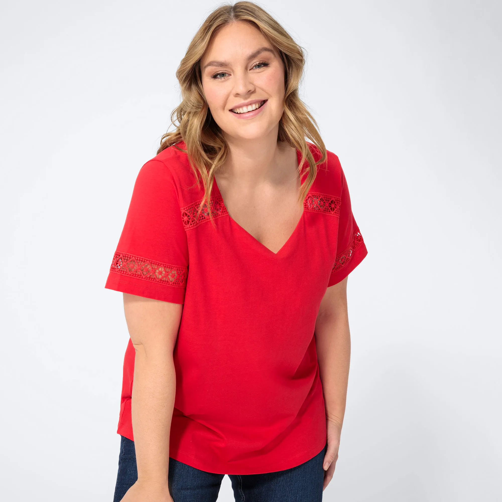 Damen-T-Shirt mit Spitzeneinsätzen, große Größen
