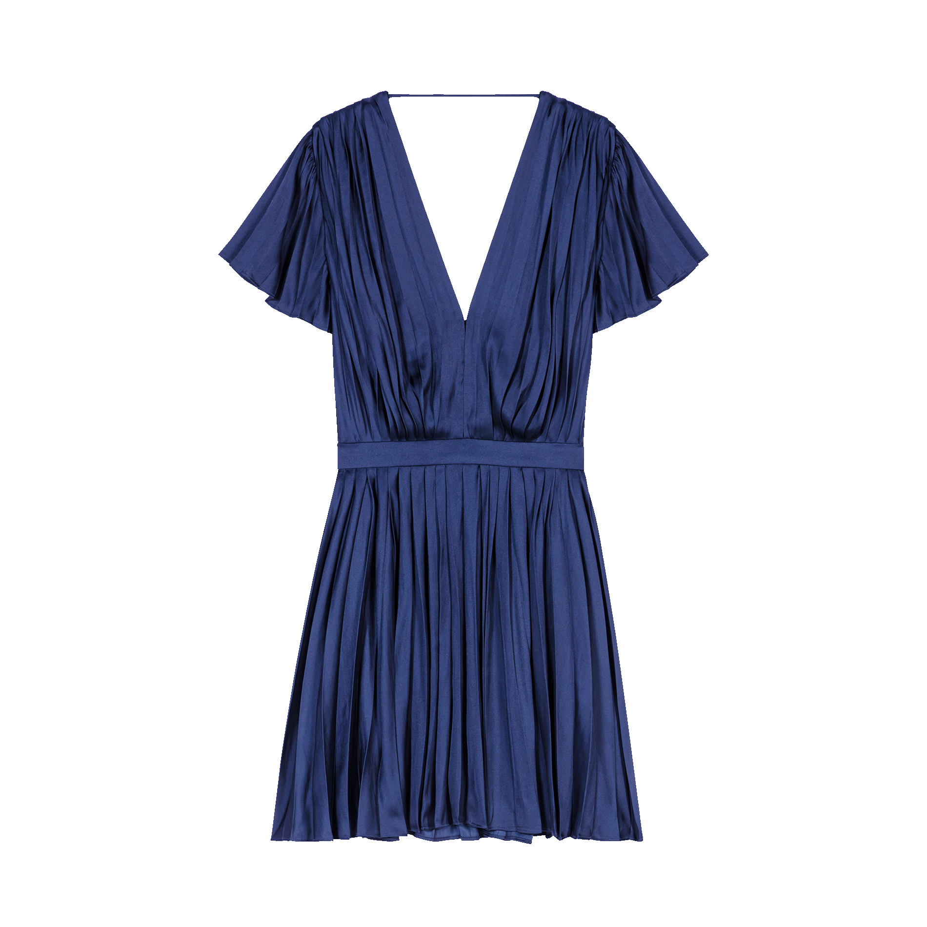 Robe courte plissée à col V | Bleu