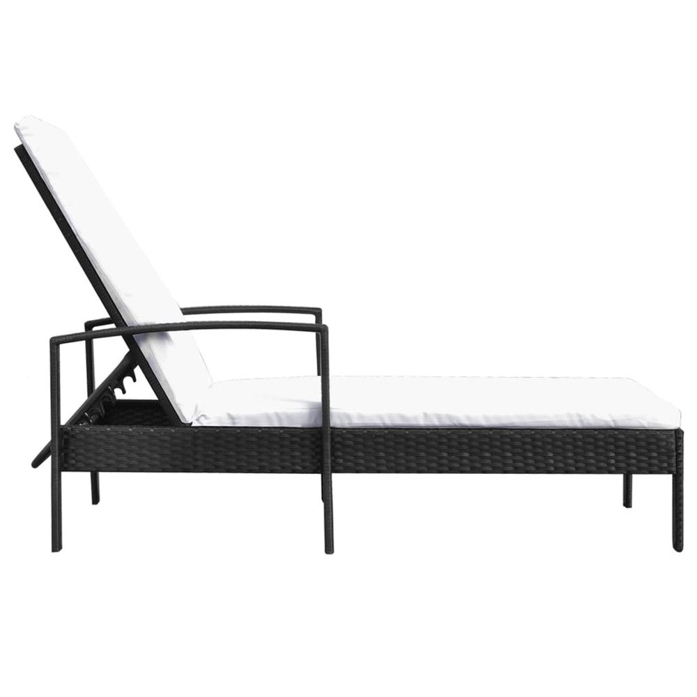 Transat chaise longue bain de soleil lit de jardin terrasse meuble d'extérieur avec coussin résine tressée noir