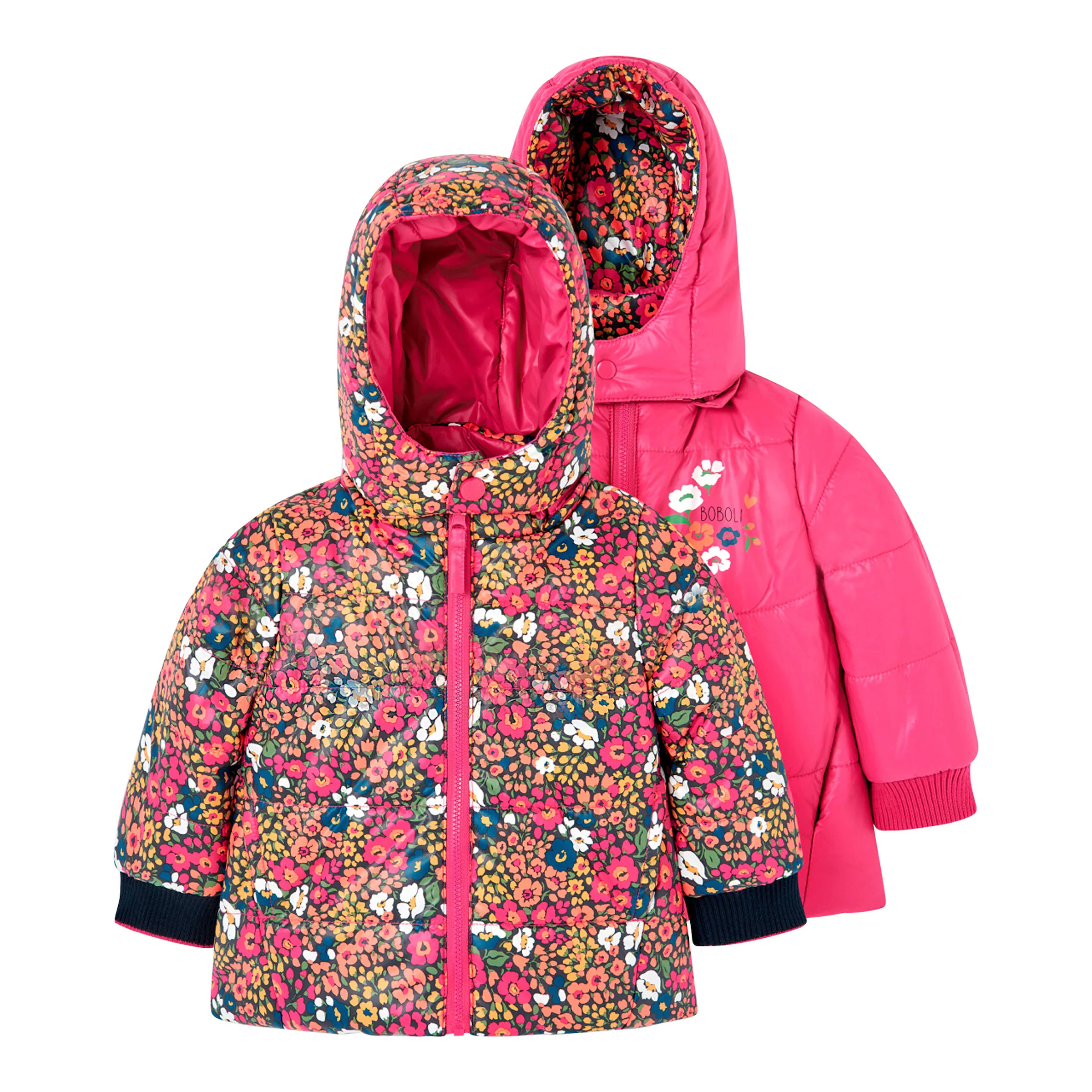 BOBOLI Wende-Winterjacke Blumen pink/bunt