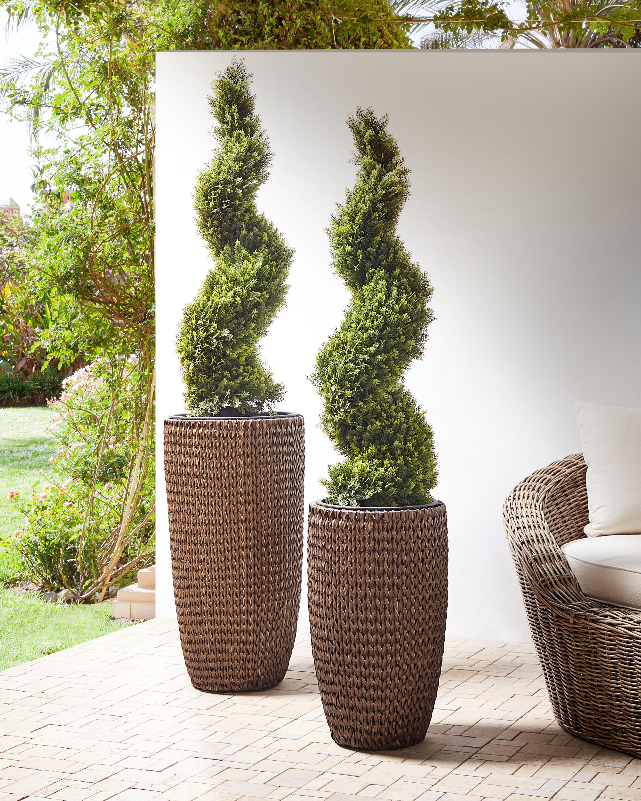 Set van 2 bloempotten CEDRUS PE rotan 37/45 cm Bruin