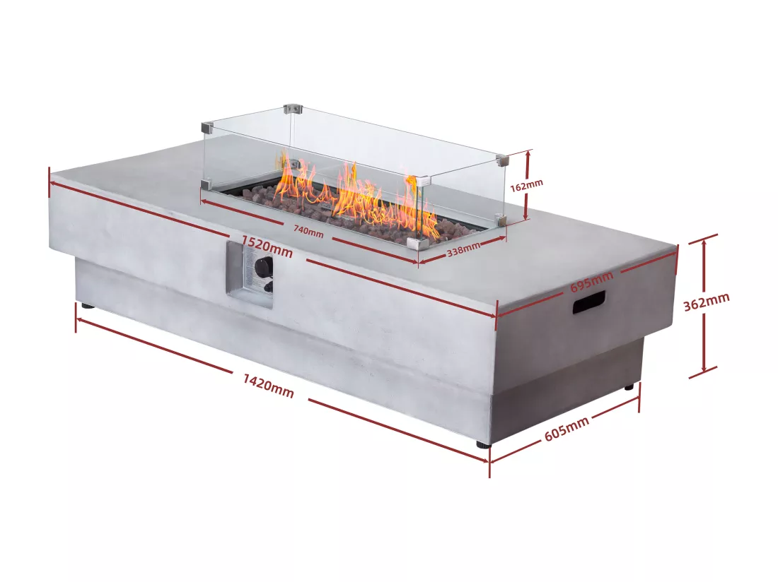 Table braséro rectangulaire au gaz en MGO effet béton – Foyer carré - SEROZA