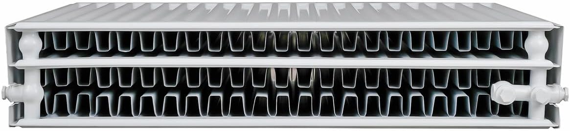 Belrad® Heizkörper Typ 33 | flacher Universalheizkörper mit 6 Anschlüssen | modern, kompakt & energiesparend | Wandmontagefähig | ideal für Wohnzimmer, Bad & Gäste-WC | Flachheizkörper weiß 40x200 cm