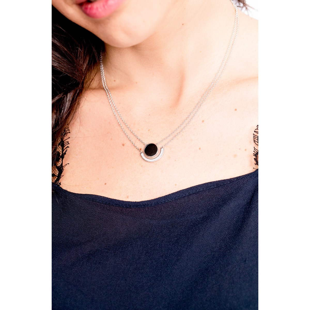 Collier multi-chaînes en Argent avec oxyde de zirconium blanc