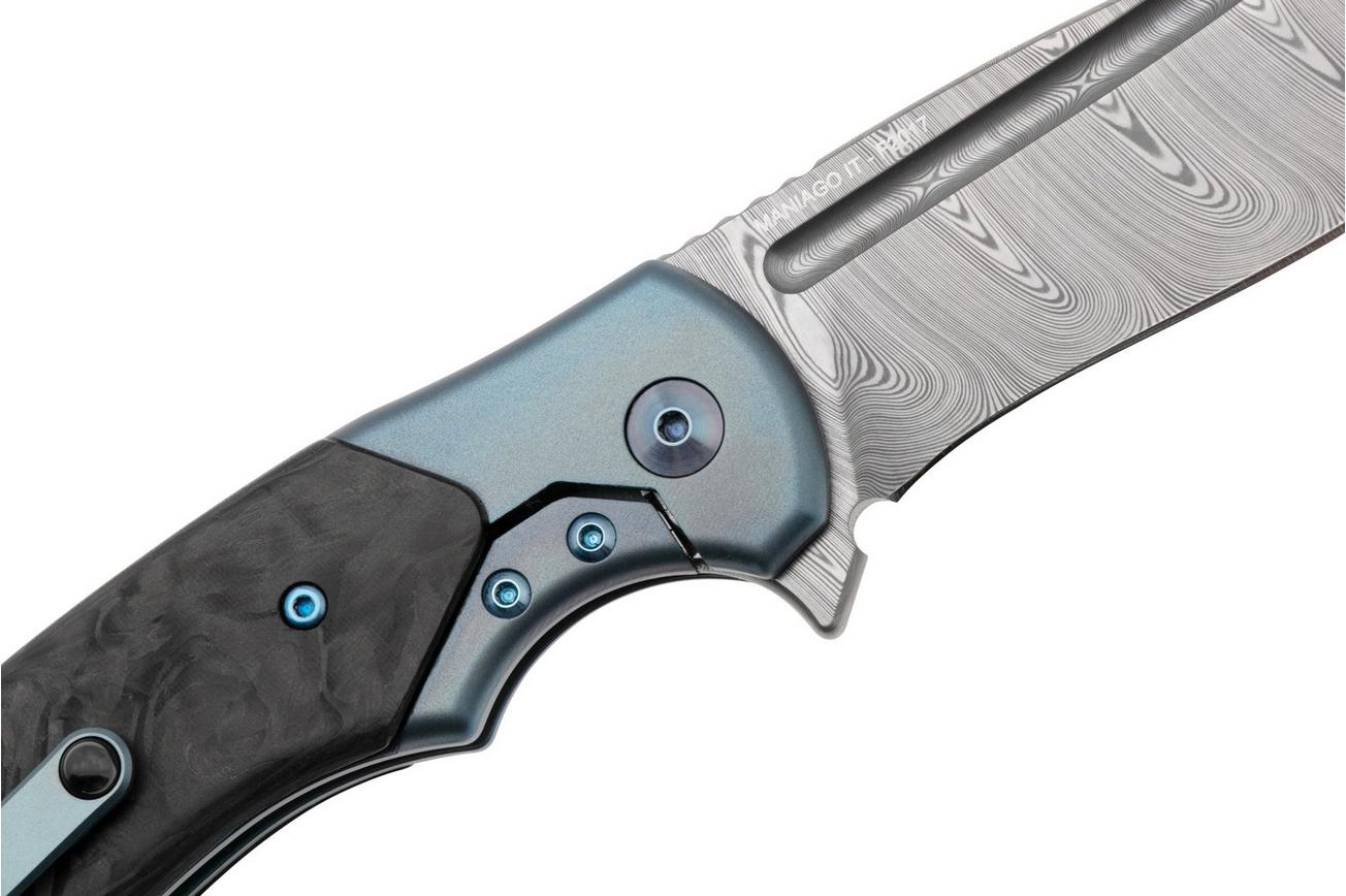 Fox 40 Years Anniversary Knife FX-F2017-D Damasteel DS93X Gysinge Pattern, Marble Carbon Fiber, Blue Oxidized Titanium, zakmes