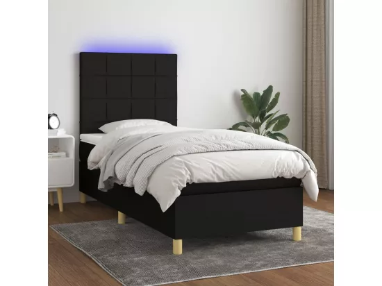 Sommier tapissier avec matelas et LED Noir 90x190 cm Tissu