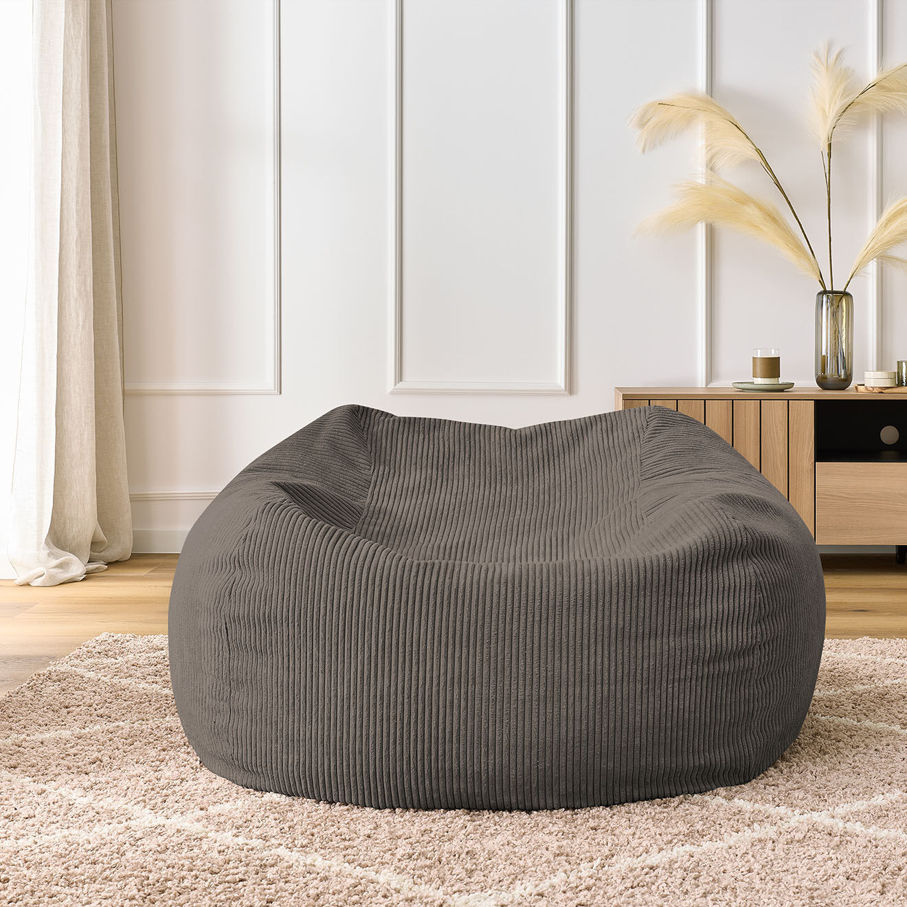 Bobochic Pouf ultra moelleux en Velours côtelé Voltaire taupe - 120x70x60 cm