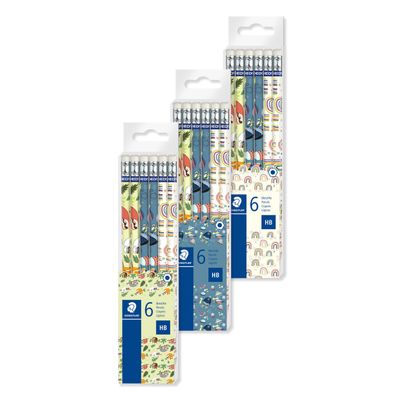 STAEDTLER Pattern - Pack de 6 crayons à papier HB - embout gomme