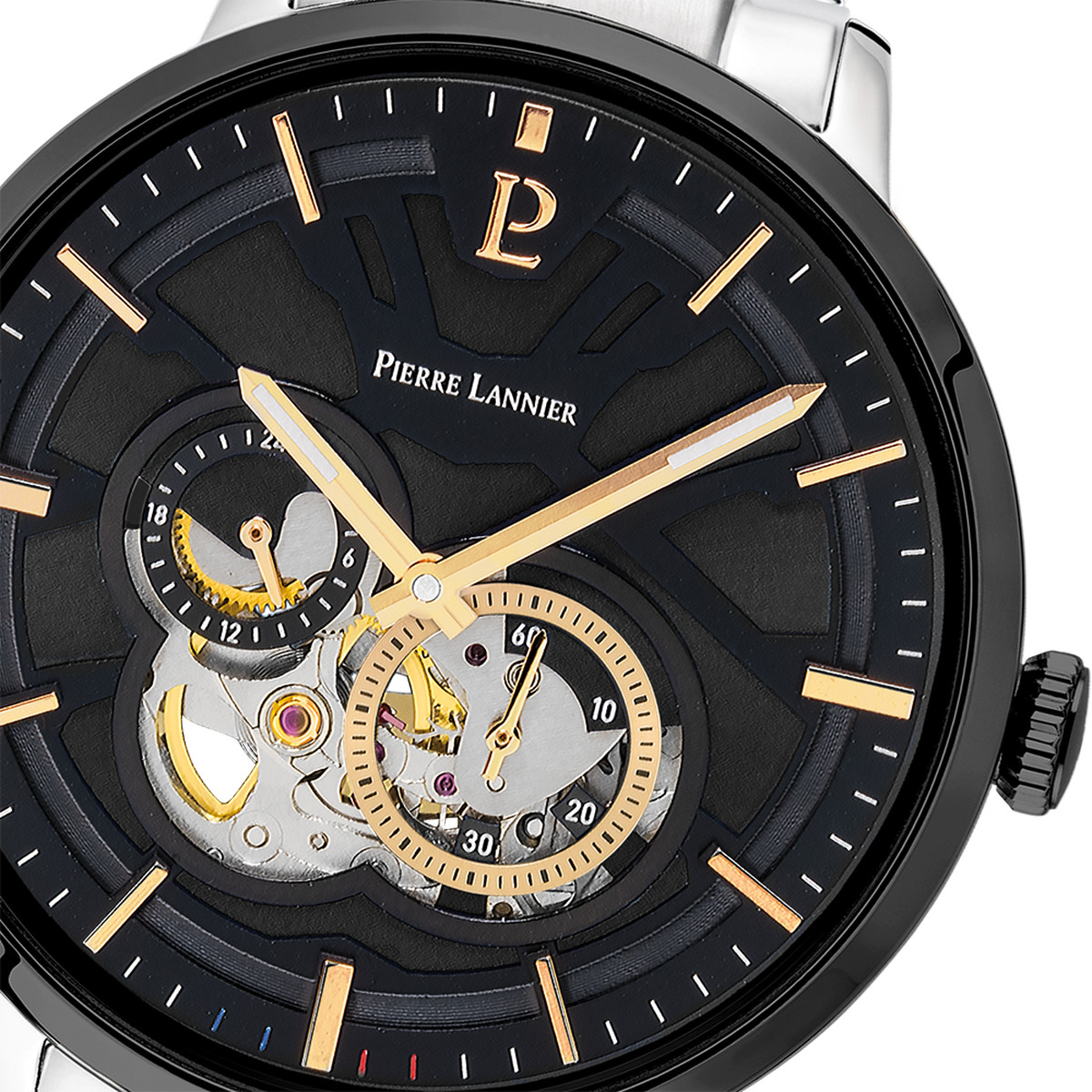 Montre PIERRE LANNIER trio homme automatique, bracelet acier argent