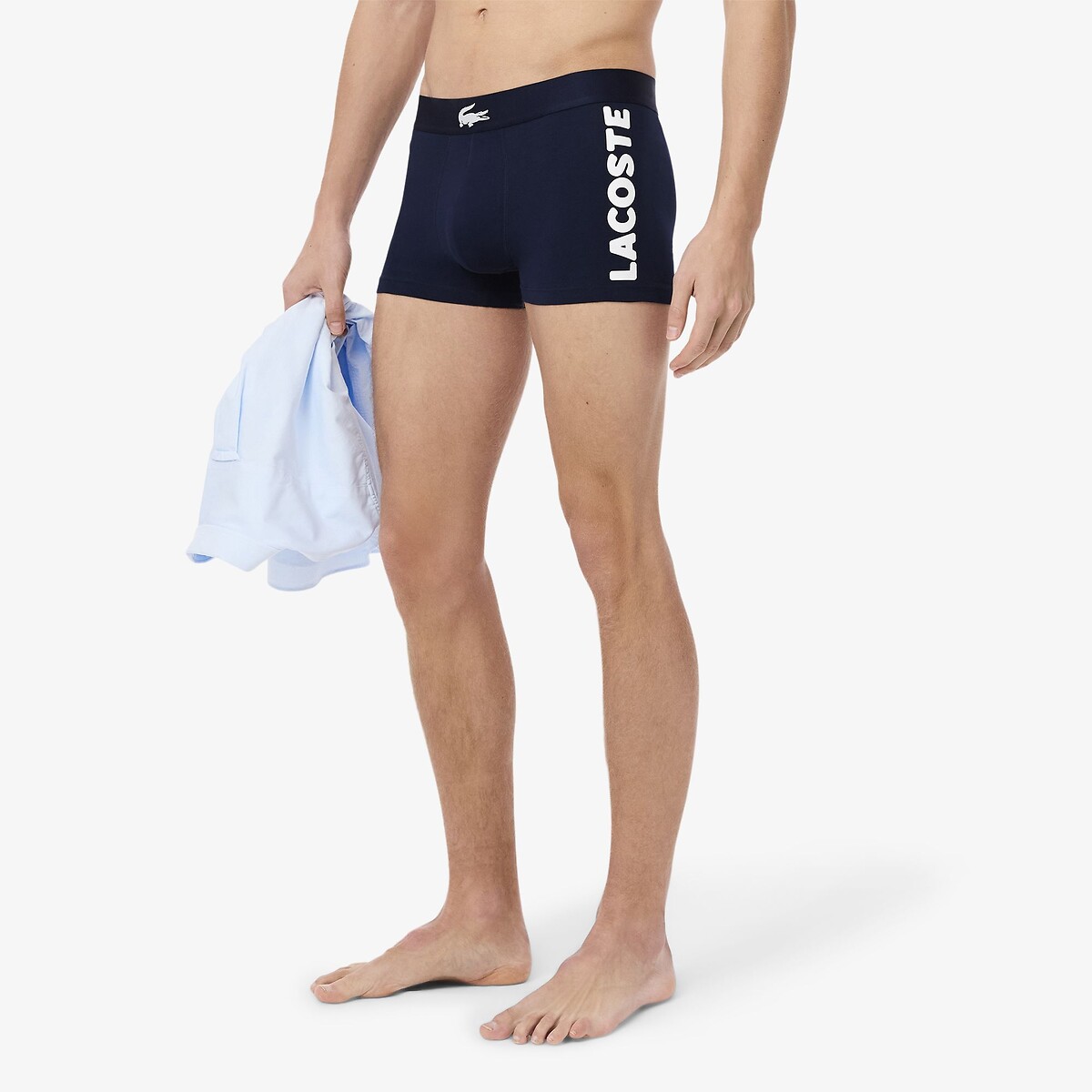 LACOSTE<br>Conjunto de 3 cuecas boxer em algodão elástico estampado