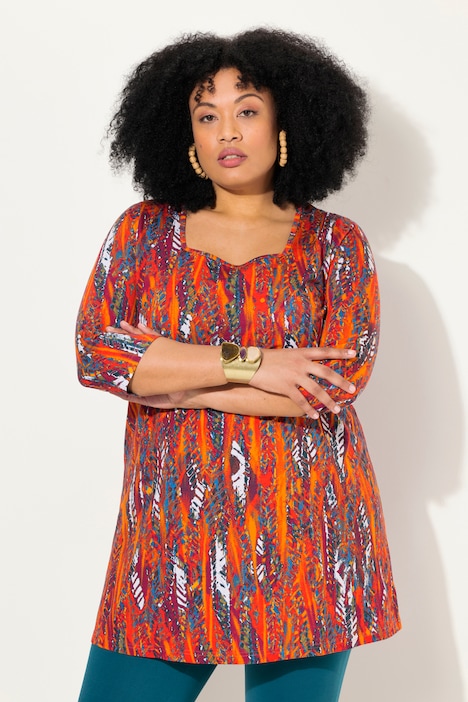 Longshirt, A-Linie, Carree-Ausschnitt, 3/4-Arm