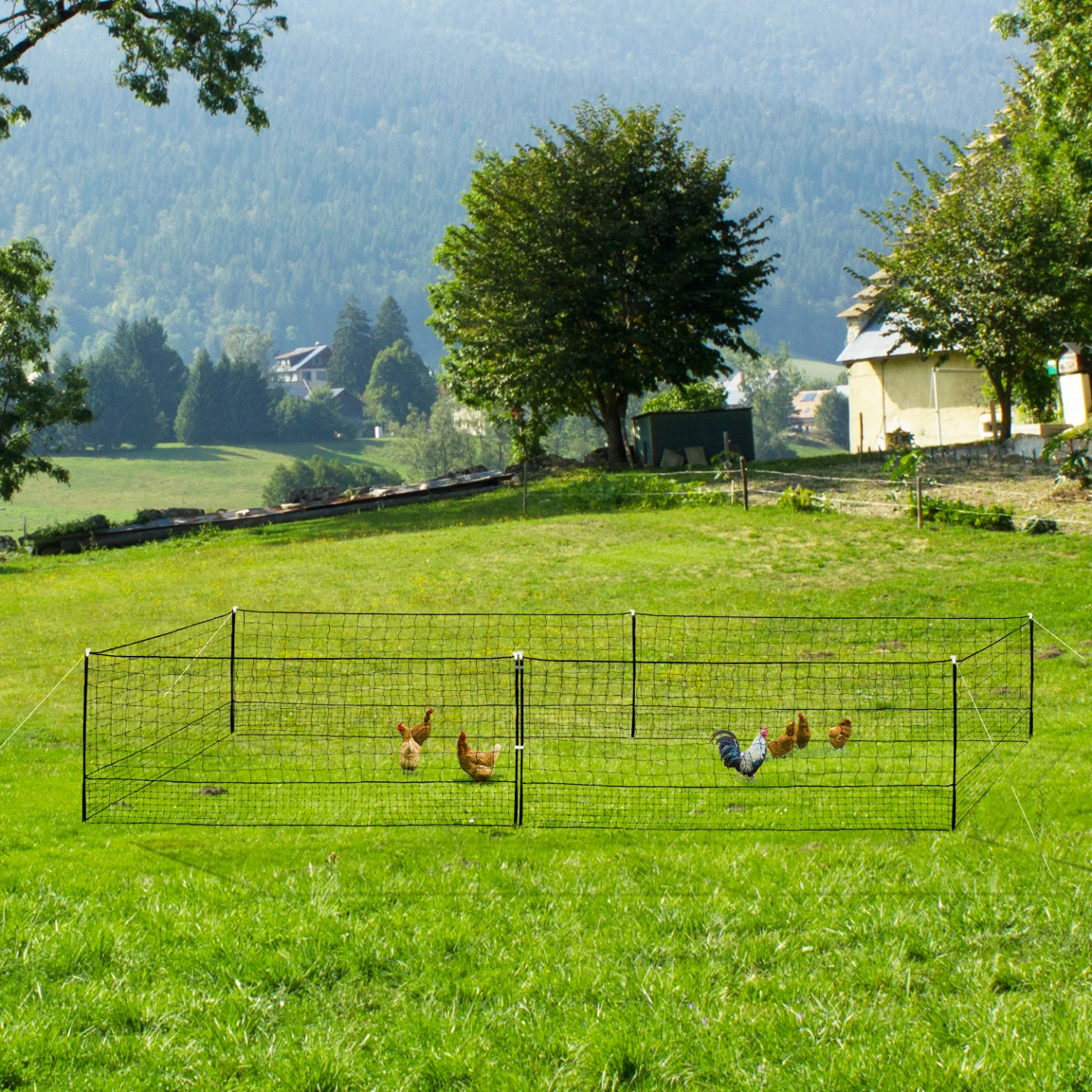 Kit clôture filet à poules 12 M avec porte 6 piquets double pointe