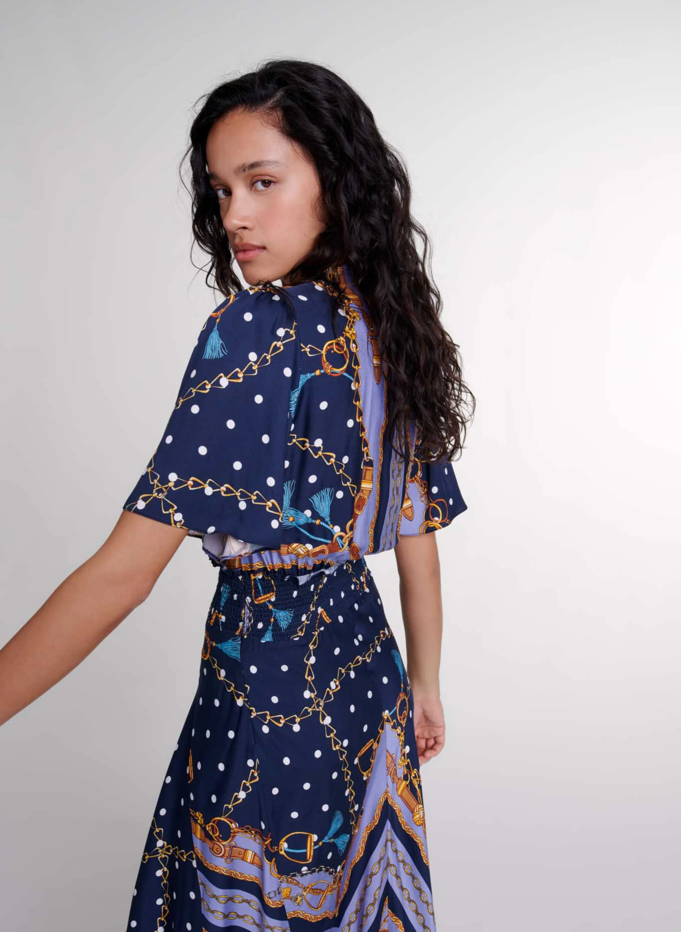 Robe longue asymétrique à col V | Multicolore