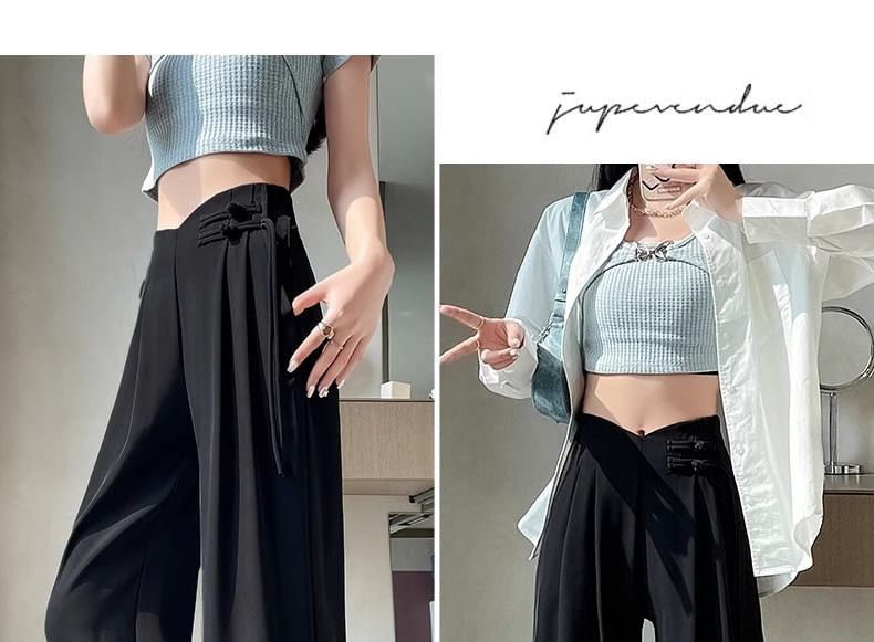 Dovitade - Hoge taille effen kikkerbroek met wijde pijpen en knopen
